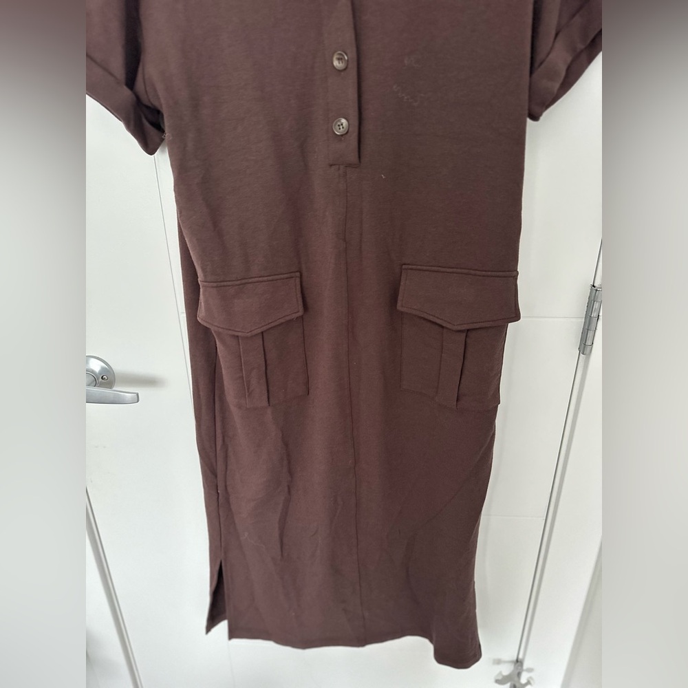 Smash + Tess Bamboo Blend Brown Shirt Dress | Made in Canada - Picture 3 of 8